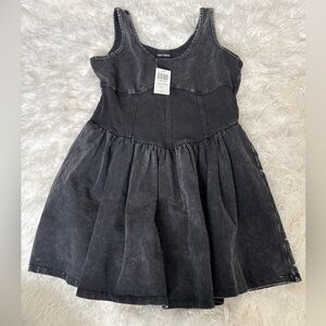 Hot Topic Washed Black Ribbed Bodice Tank Dress